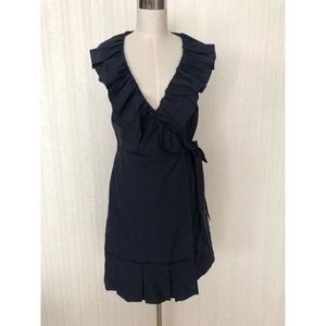 Prada Dark Purple Ruffle Wrap Cotton Dress Size 40